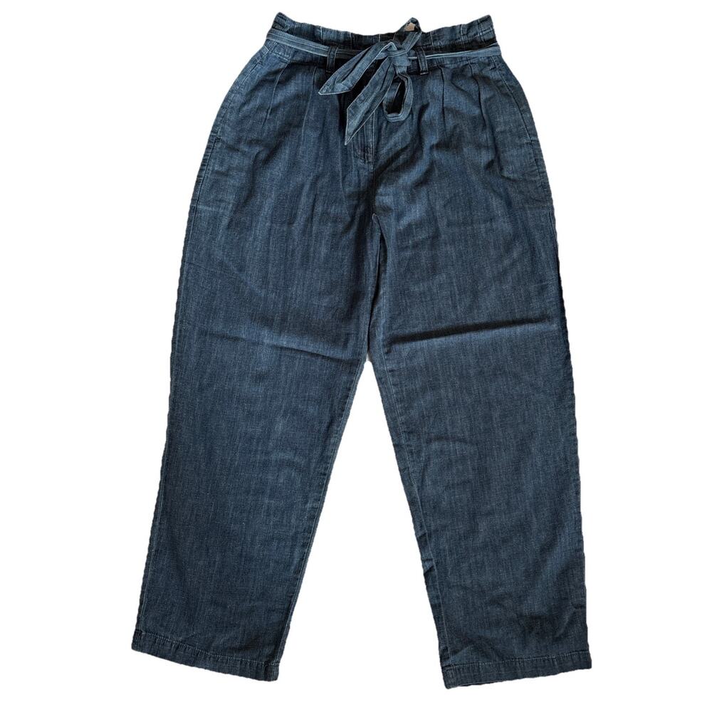 NWT J.Crew Barrel Leg Paper Bag Waist Denim Pants Chambray Blue Nautical Preppy